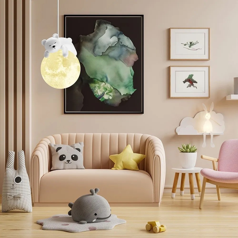 Dětský závěsný lustr White Bear bílý