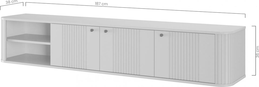 Závesná TV skrinka Vespera 3D 187 cm - čierna