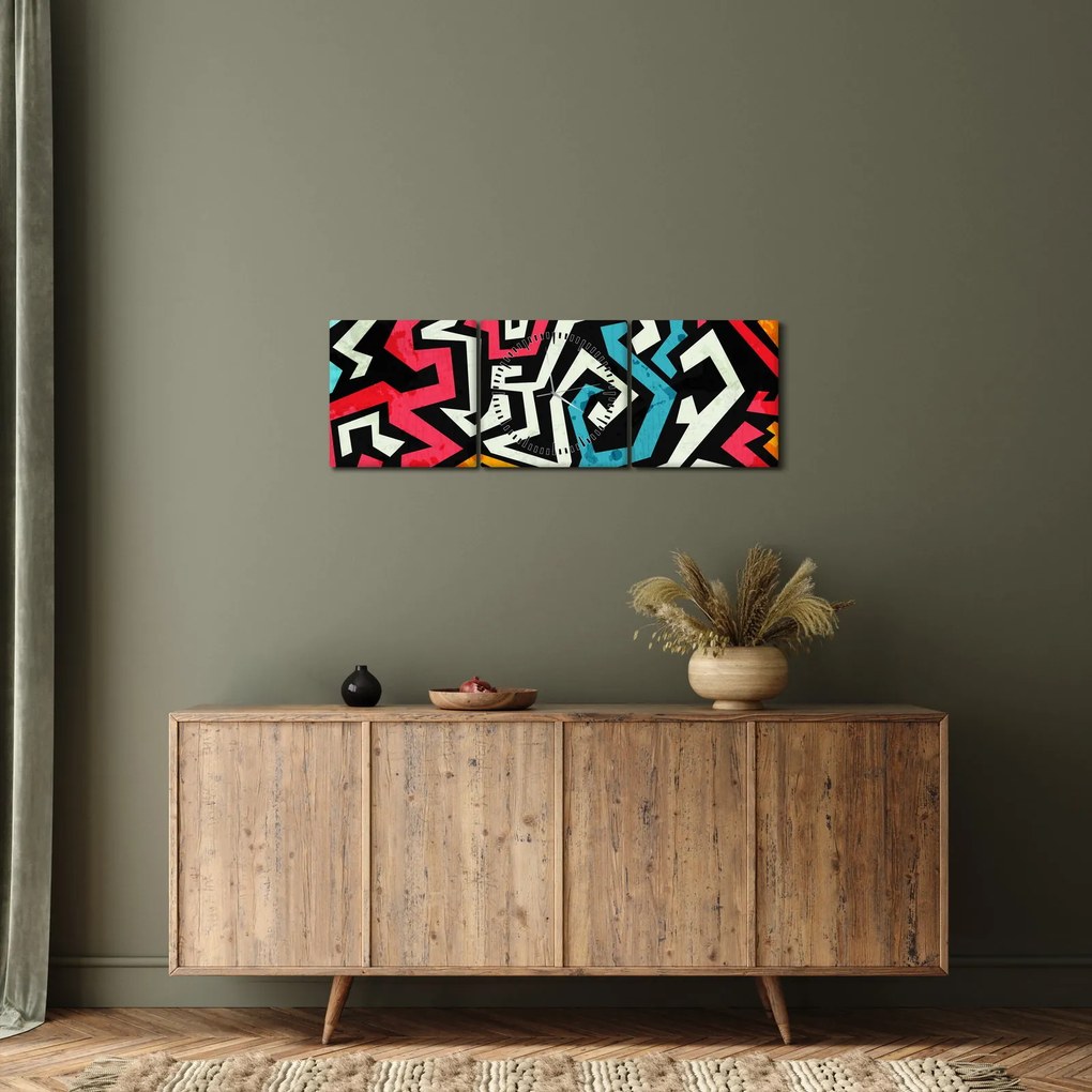 Obraz grafické abstrakcie (s hodinami) (90x30 cm)