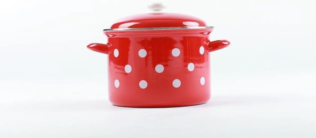 BELIS smaltovaný hrniec červený s bielymi bodkami, 8L