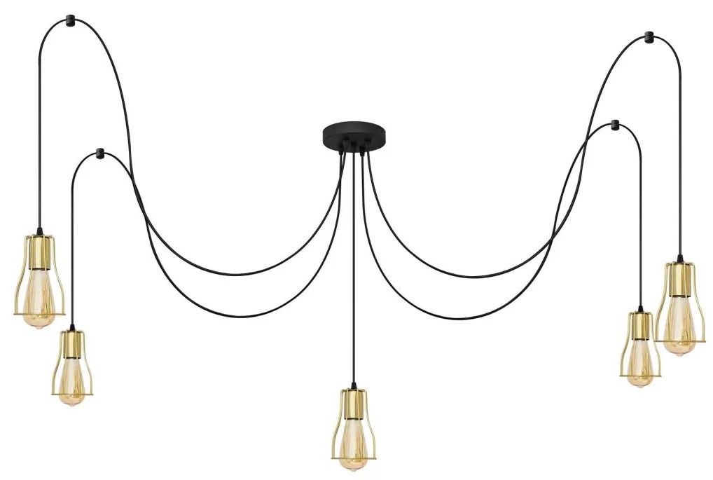 Luster na lanku TUBE LONG 5xE27/15W/230V čierna/zlatá