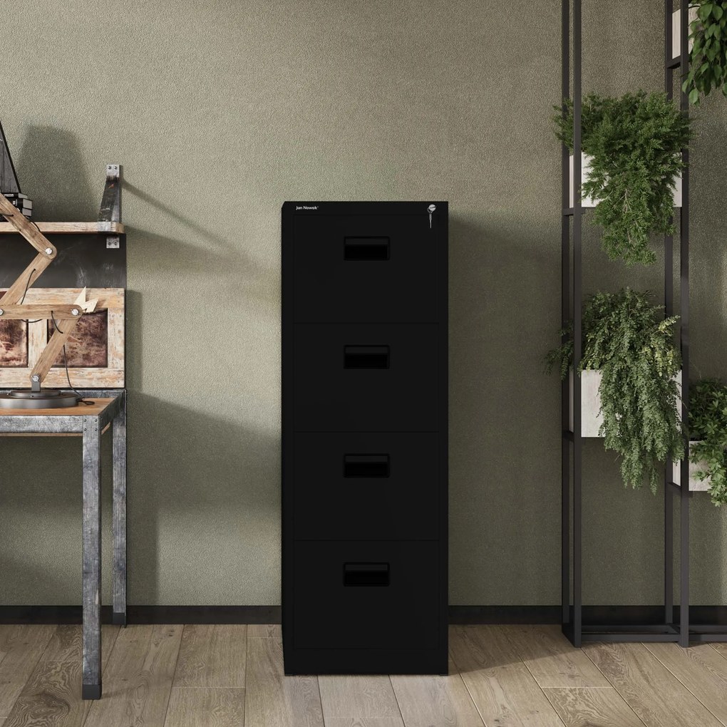 Kovová kartotéka, 4 zásuvky SARA V4, 460 x 1320 x 620 mm, čierna
