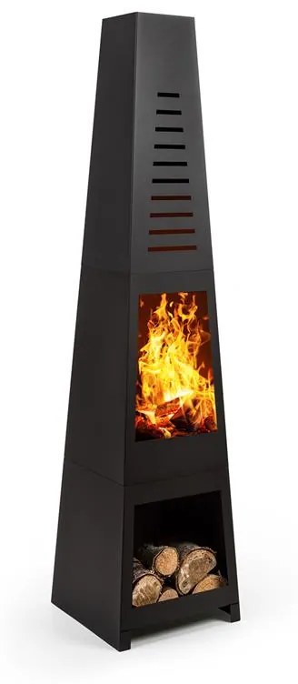 Blumfeldt Monument, záhradný krb, nehrdzavejúca oceľ, priestor na uskladnenie dreva, čierny