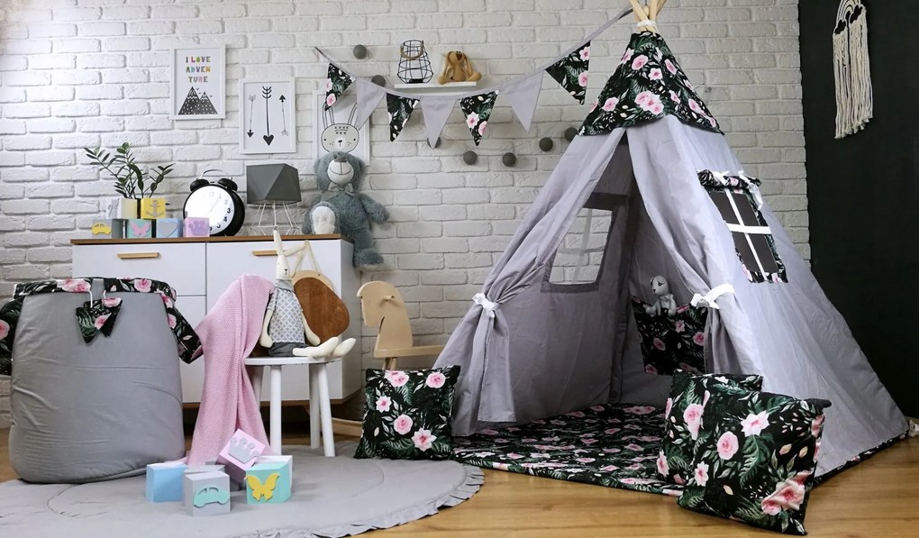 Detský kôš na hračky ZÁHRADA - sivý / čierny