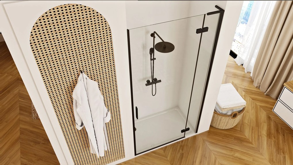 Rea Hugo, 1-krídlové sprchové dvere 100x200cm, 6mm číre sklo, čierny profil, KPL-45208