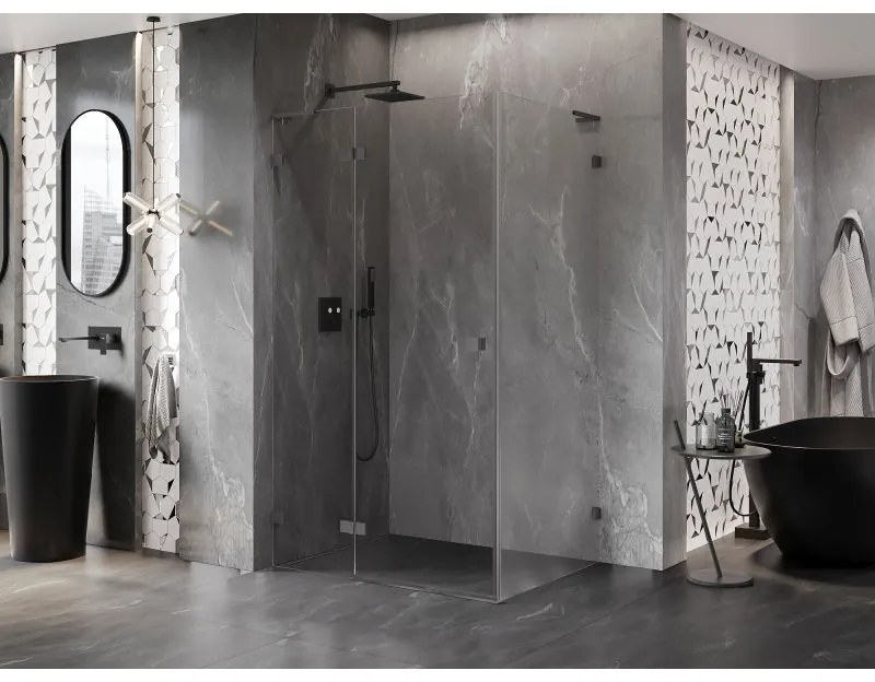 Mexen Lunar, L sklápací sprchový kút ľavý 80 x 70 cm, 8mm číre sklo, grafitový profil, 834L-080-070-95-00-L
