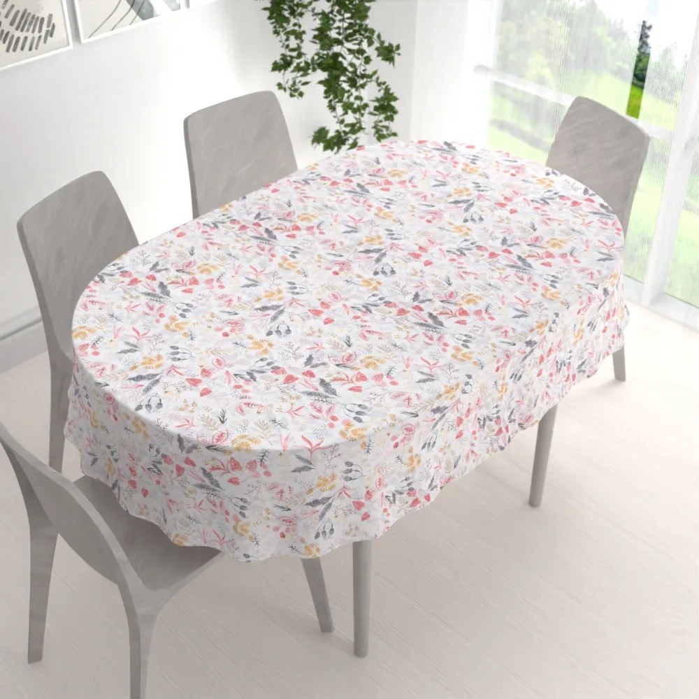 Biante Dekoračný oválny obrus Leona LN-126 Červené a žlté lístky 100x140 cm