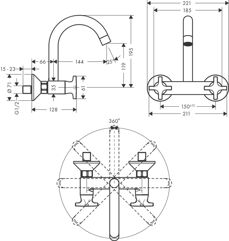 Hansgrohe Logis M32, kuchynská batéria s kohútikmi, chrómová, HAN-71286000