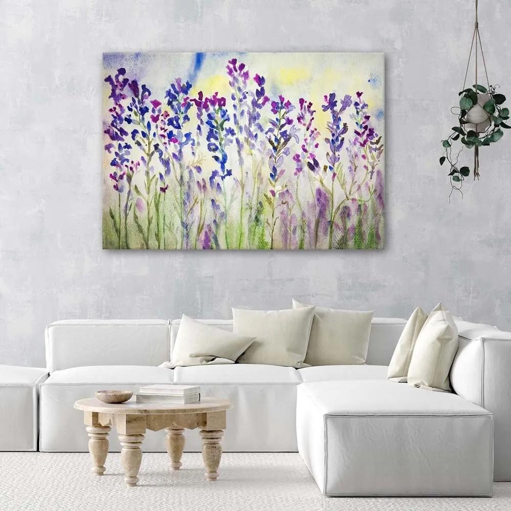 Obraz na plátně Abstraktní květiny louka fialová - 100x70 cm