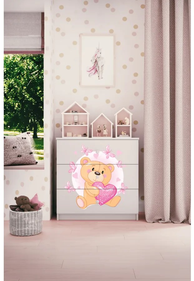 Komoda Babydreams 80 cm medvedík s motýlikmi biela