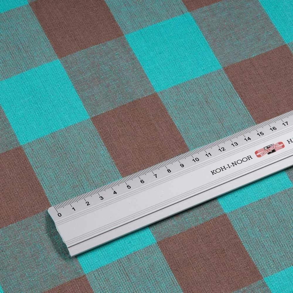 Biante Bavlnený okrúhly obrus Olivia OL-018 Tyrkysovo-hnedá kocka veľká Ø 120 cm