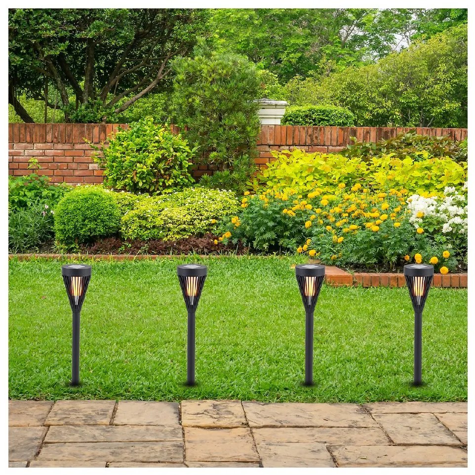 Exteriérové solárne svietidlo Flame, 1x čierne plastové tienidlo