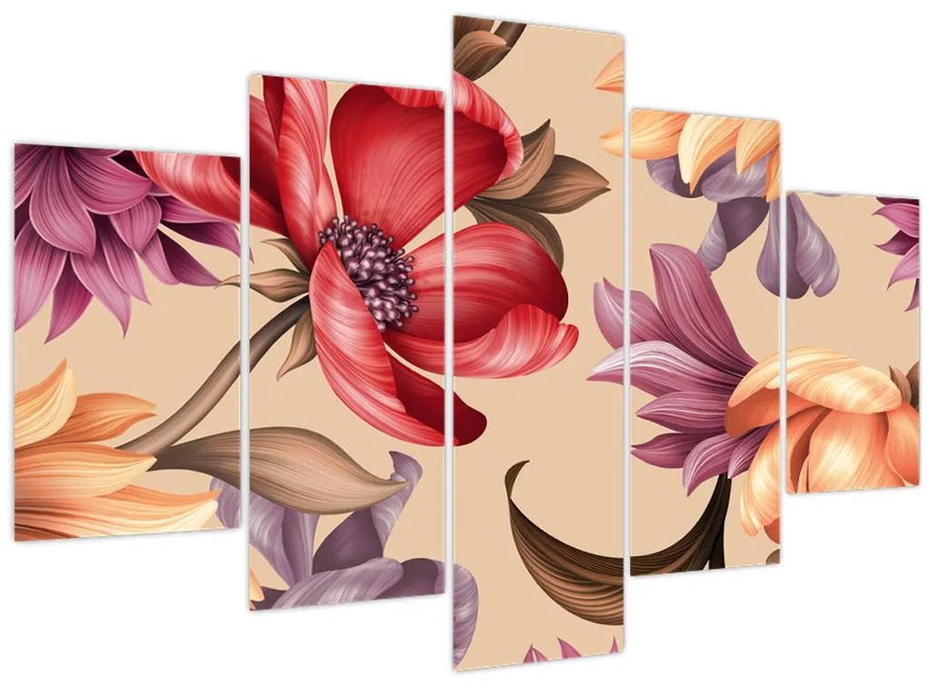 Obraz - Vintage kvety (150x105 cm)