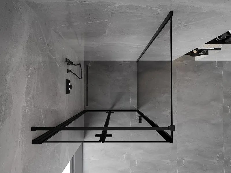 Mexen Mist-F T, 1-krídlový skladací sprchový kút ľavý 90 x 90 cm, číre sklo-čierny rám, 8A6T-090-090-70-70-L