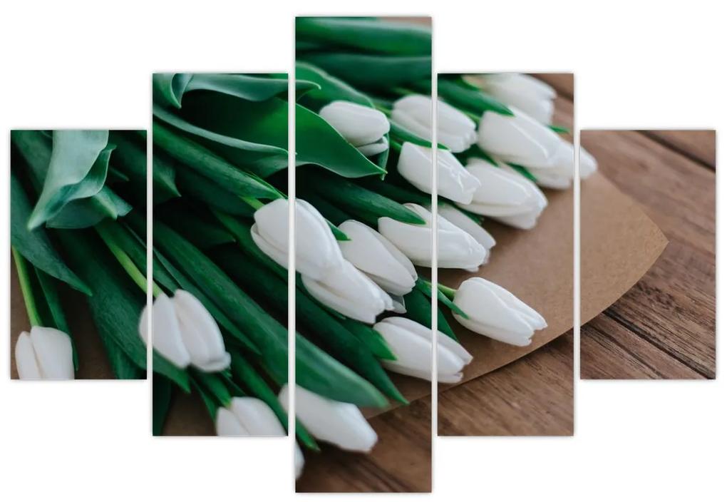 Obraz kytice bielych tulipánov (150x105 cm)