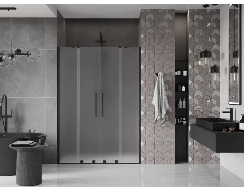 Mexen Velar Duo, posuvné sprchové dvere do otvoru 160 cm, 8mm sklo námraza, čierna matná, 871-160-000-32-70