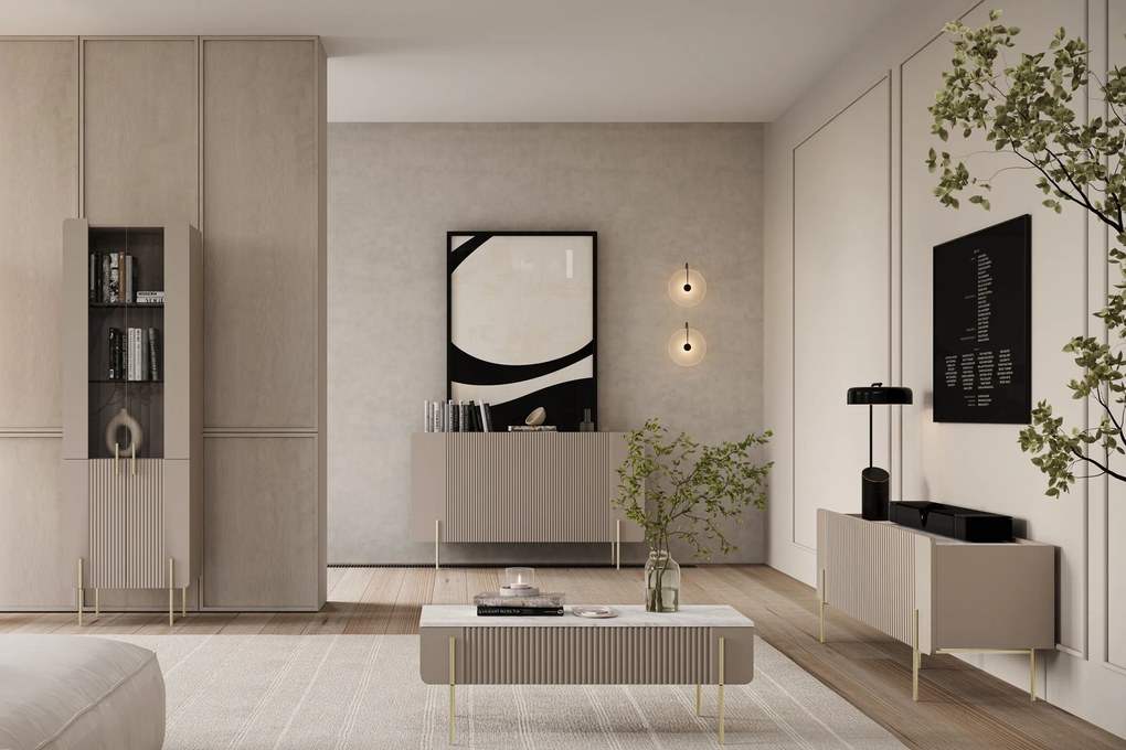 Kávový stolík Malmi 100 cm so zásuvkami - kasmír / krémová biela / zlaté nohy