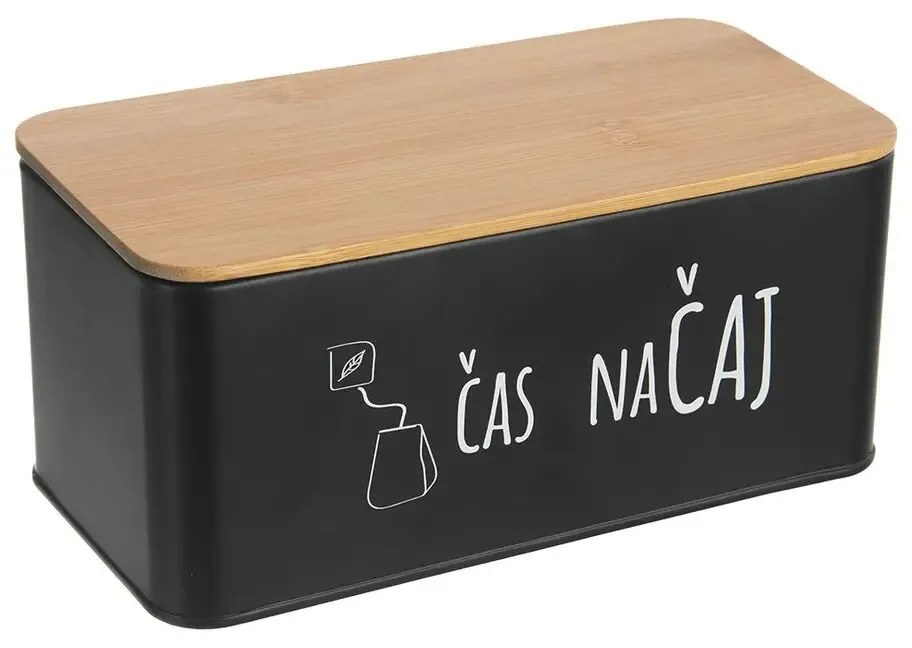 Orion Dóza na čaj, plechová s bambusovým vekom, čierna – ČAS NA ČAJ