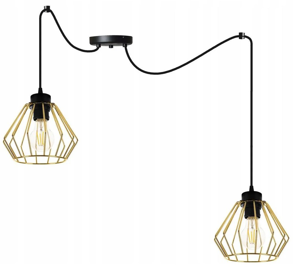 Závesné svietidlo Nuvola Spider 1, 2x zlaté drôtené tienidlo