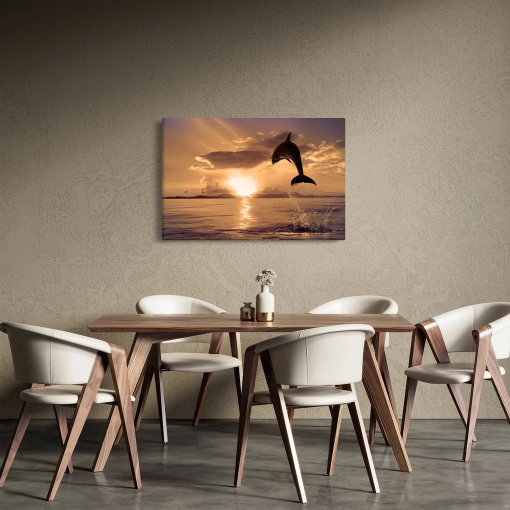 Obraz - Delfín pri západe slnka (90x60 cm)