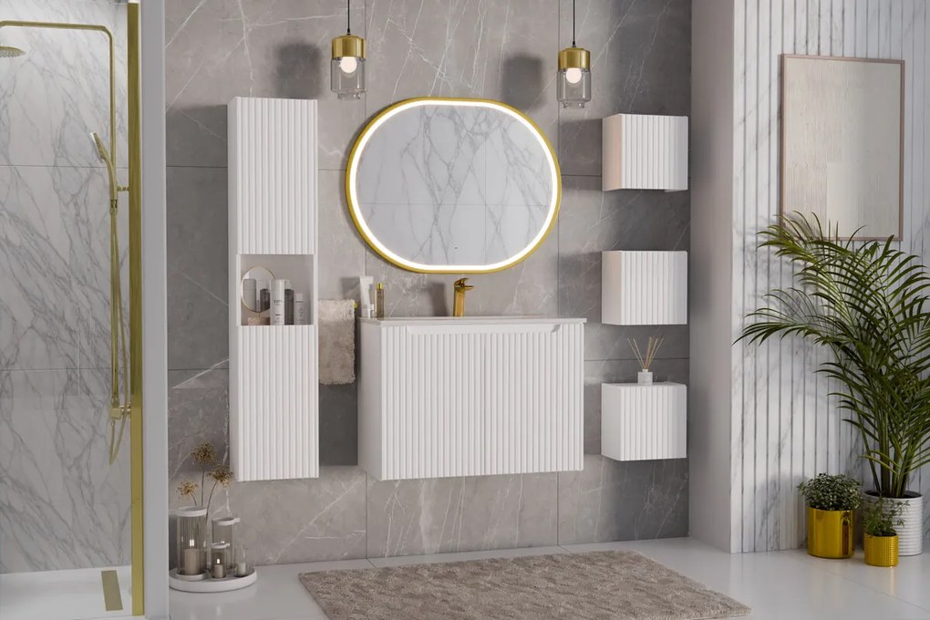 Závesná skrinka Nova White I s doskou a umývadlom 80 cm biela/dub coast evoke