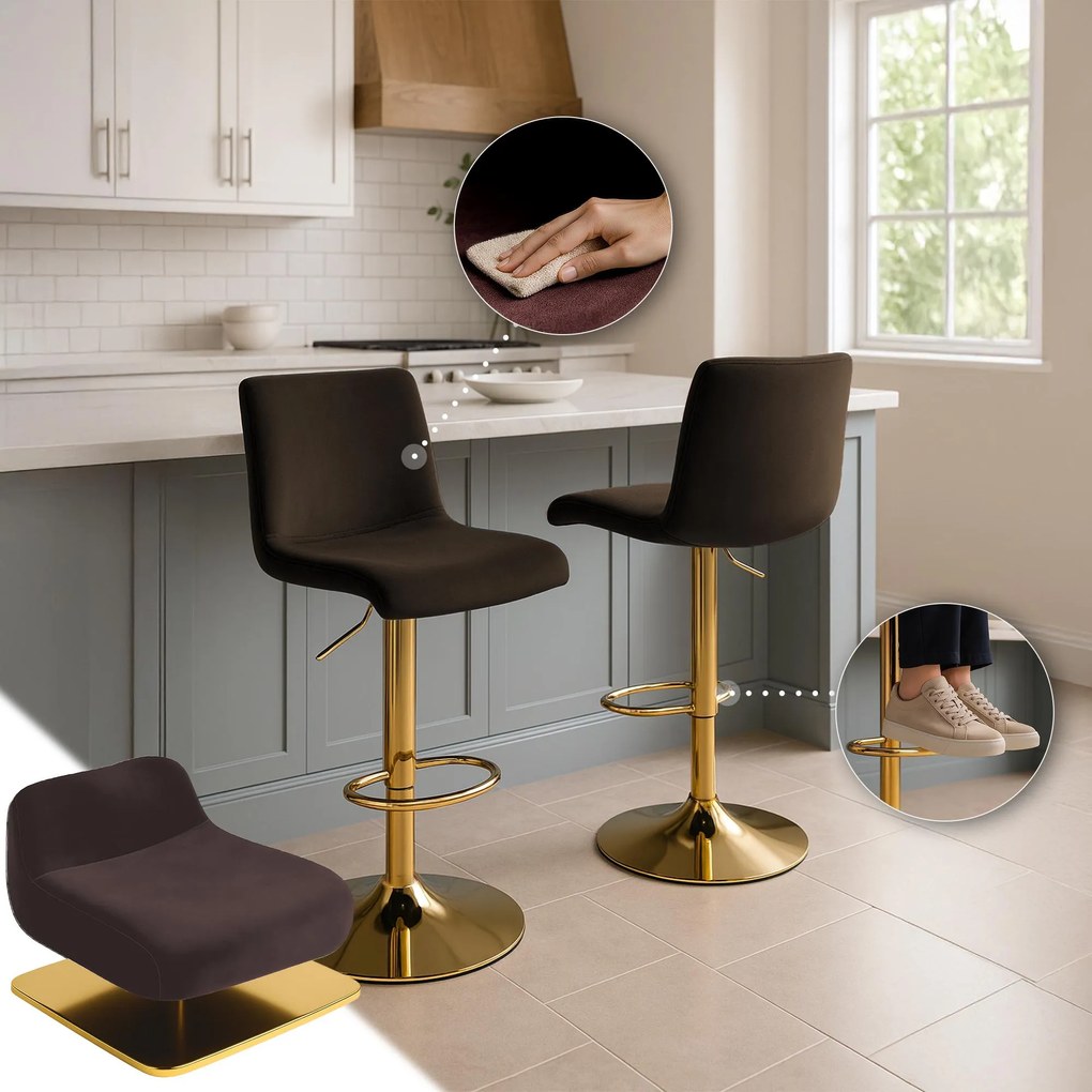 Barová stolička Hoover zamat - hnedá