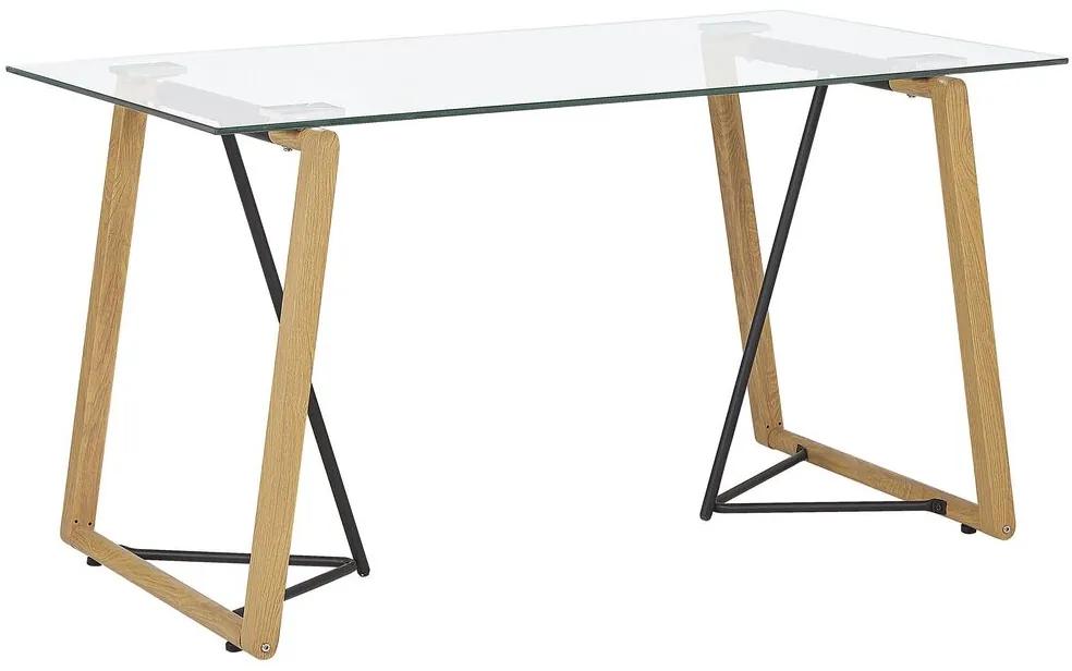 Jedálenský stôl so sklenenou doskou 140 x 80 cm svetlé drevo/čierna TACOMA Beliani