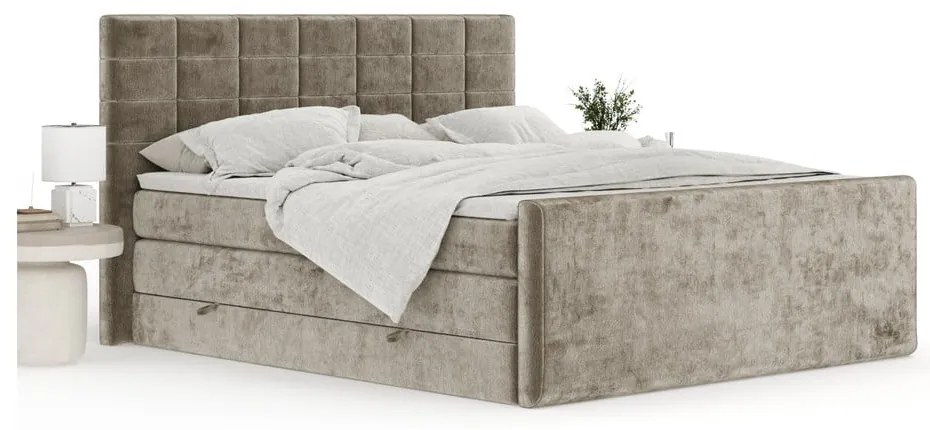 Svetlohnedá boxspring posteľ s úložným priestorom 200x200 cm Ava – Maison de Rêve