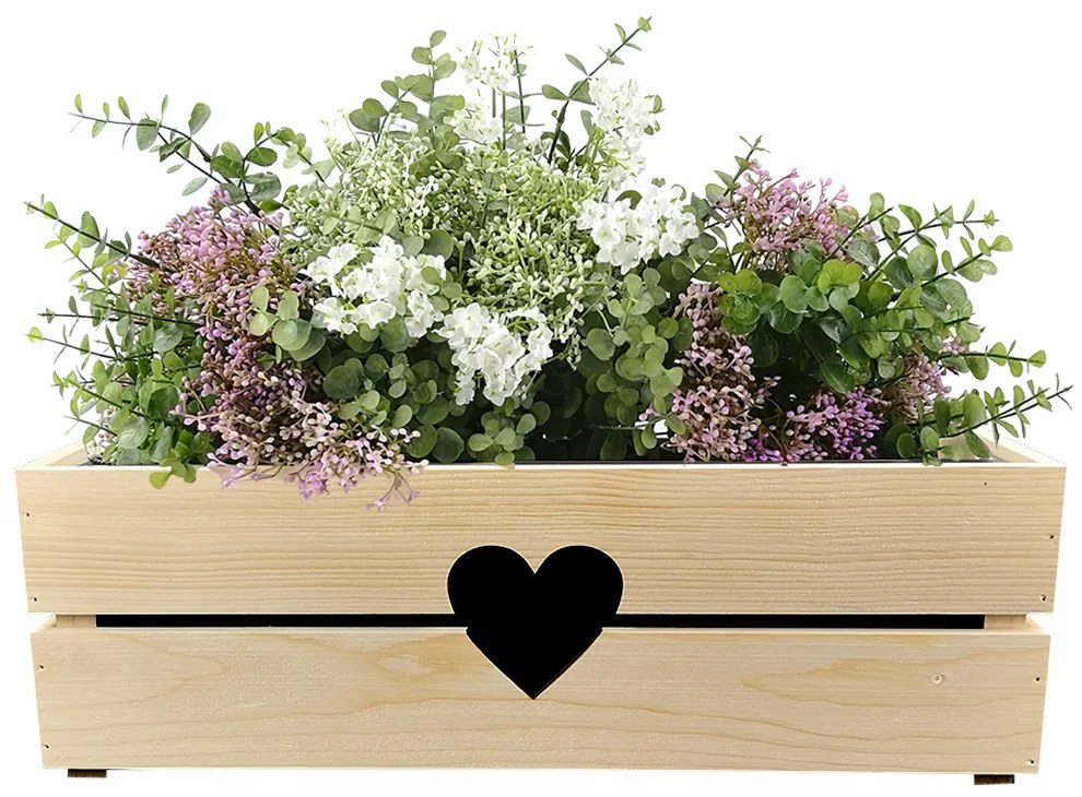 AMADEA Drevený obal na kvetináč so srdcom, 52x21,5x17cm Český výrobok