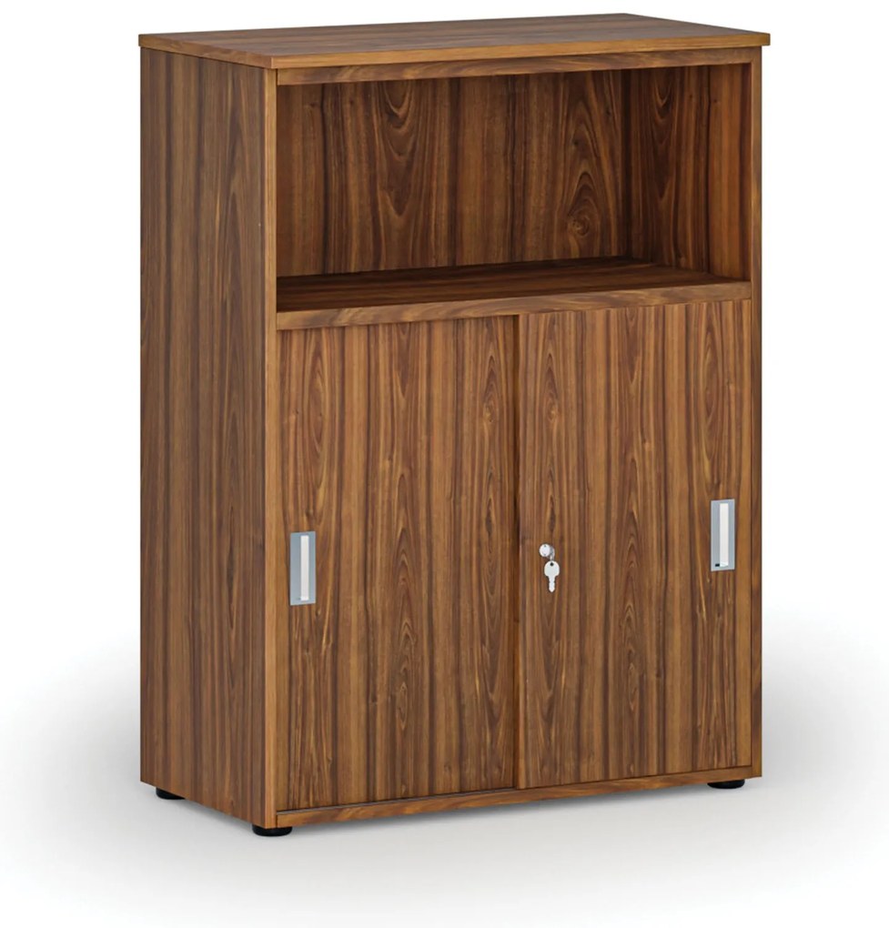 Kombinovaná kancelárska skriňa so zásuvnými dverami PRIMO WOOD, 800 x 420 x 1087 mm, orech