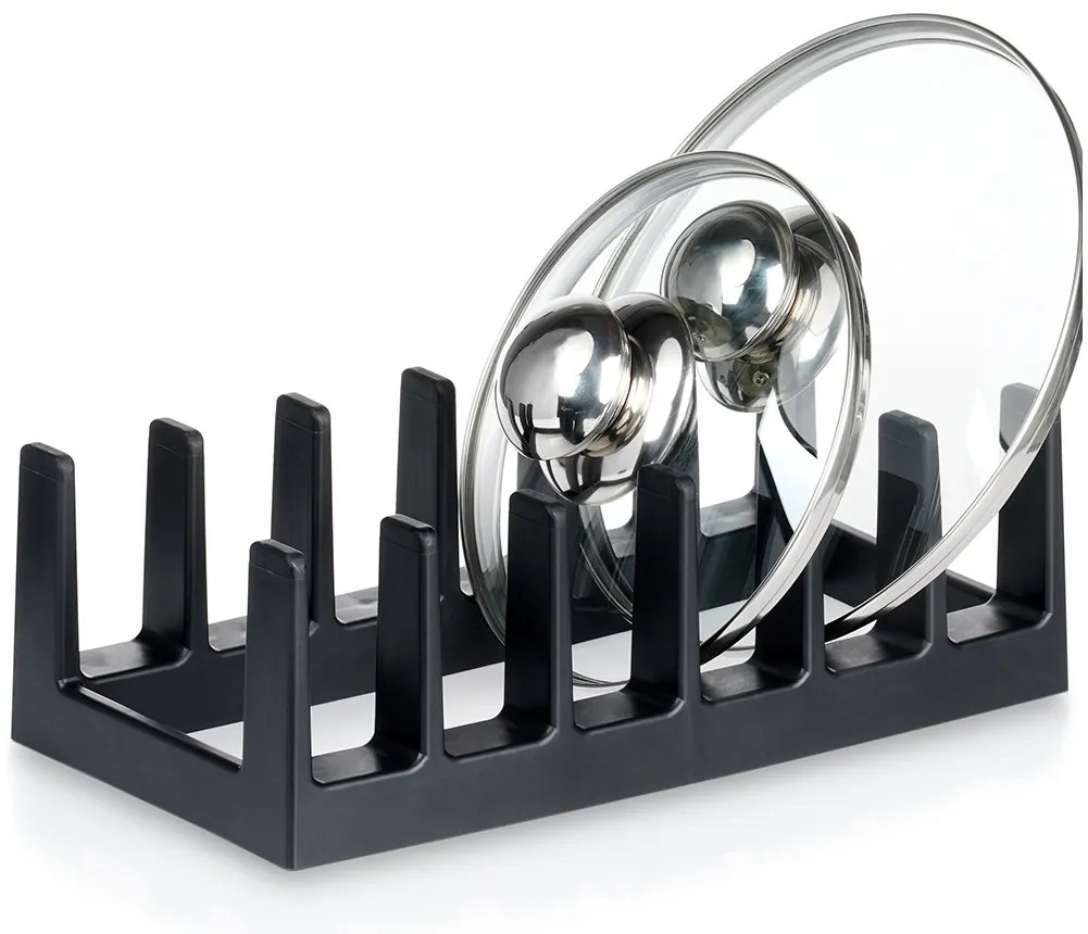 Držiak, stojan na pokrievky, taniere, viečka - 6 pozícií, plastový - čierny VILDE