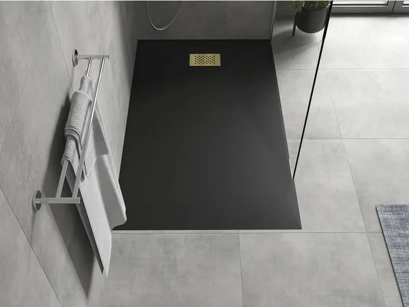 Mexen Hugo, obdĺžniková sprchová vanička SMC 160 x 90 cm, čierna, zlatá krytka, 42709016-G