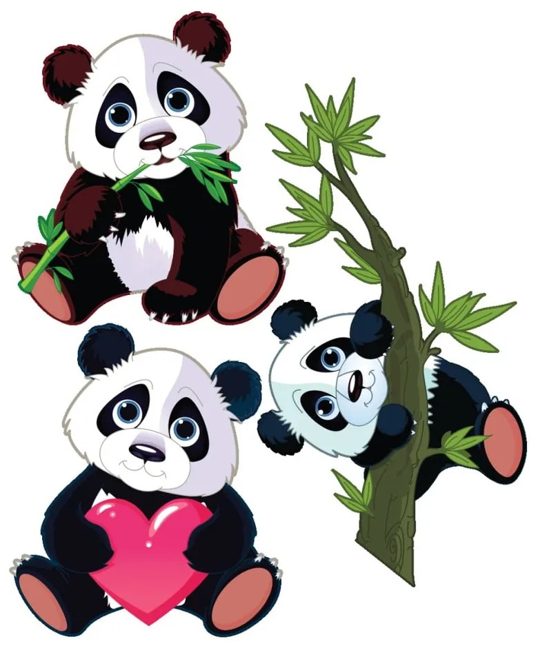 Sada 3 nástenných detských samolepiek Ambiance Panda