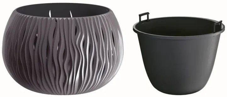 Prosperplast Okrúhly kvetináč s vkladom- Sandy tmavosivý, varianta 18 cm