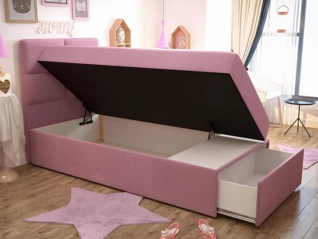 TM Detská čalúnená posteľ Love 90x200 Farba: Ružová, Úložný box: Pravá strana