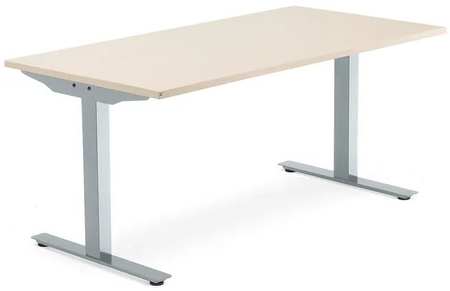 Kancelársky pracovný stôl MODULUS, T-rám, 1600x800 mm, breza/strieborná