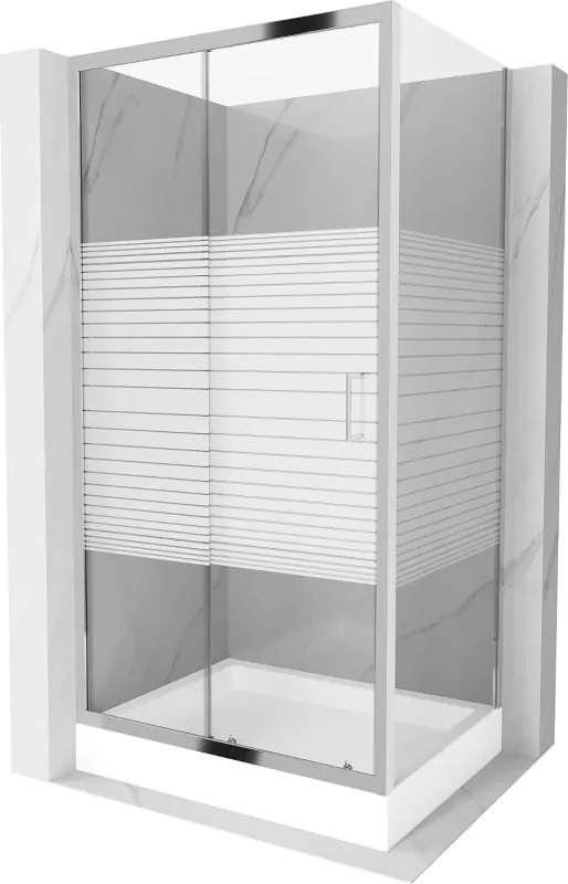 Mexen Apia posuvná sprchová kabína 100 x 80 cm, biele pruhy, chróm + vanička Rio - 840-100-080-01-20-4510