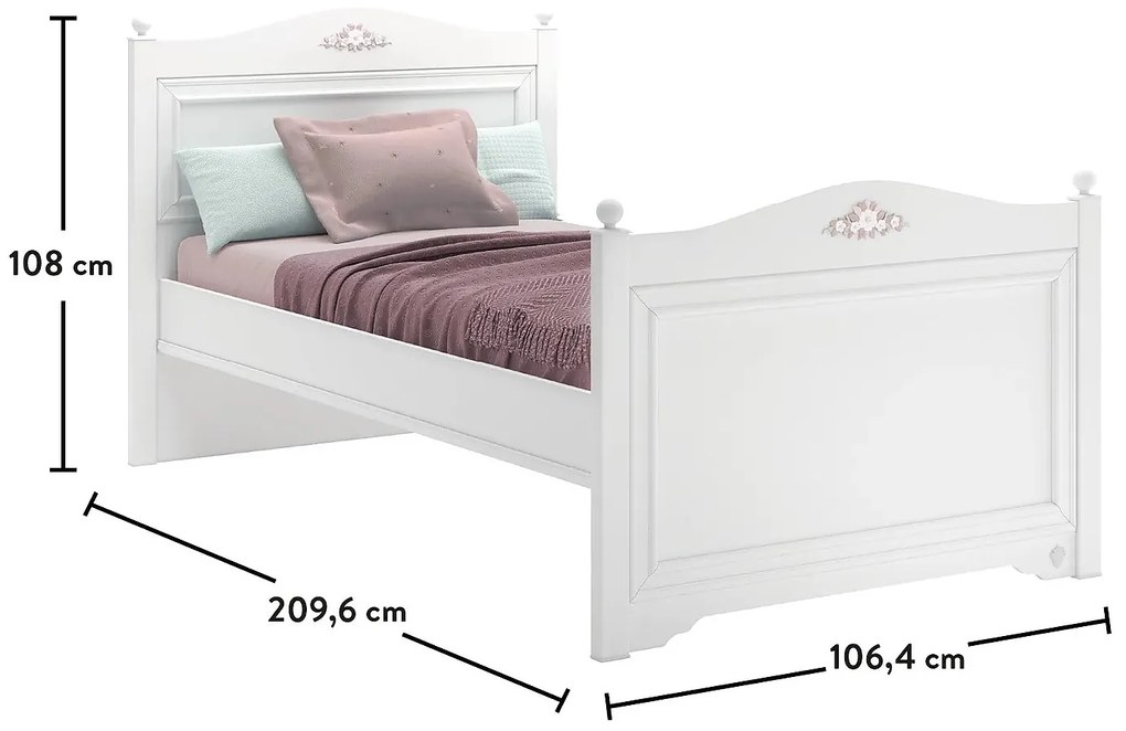 Rustikálna biela posteľ 100x200cm Ballerina - biela