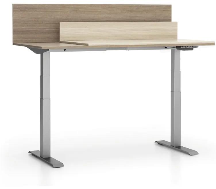 PLAN Kancelársky stôl SINGLE LAYERS, posuvná vrchná doska, s prepážkami, nastaviteľné nohy, dub prírodný / dub morený