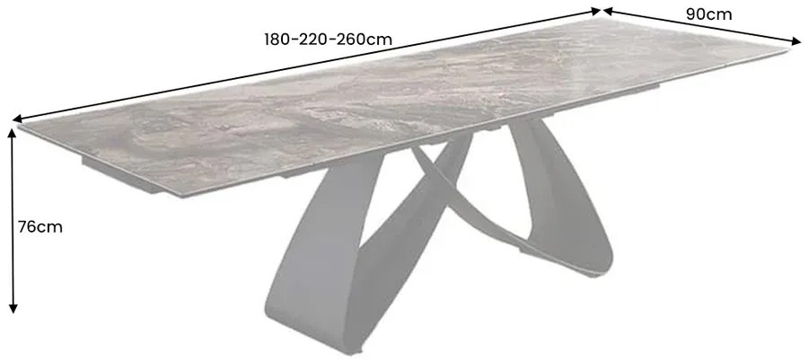 Jedálenský stôl TOMTOC 180-220-260 cm – keramický mramorový vzhľad taupe
