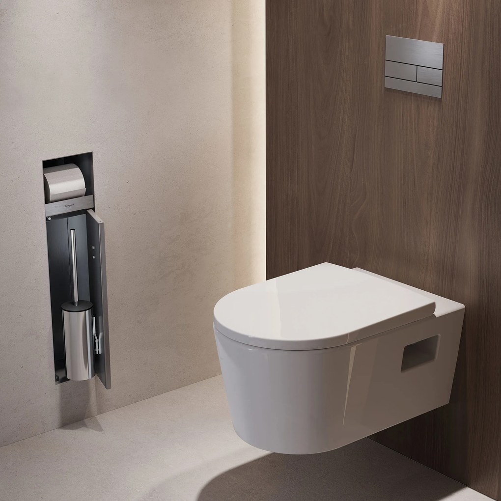 Hansgrohe XtraStoris Rock, wc kefa na zabudovanie s držiakom na toaletný papier, nerez, HAN-56062800