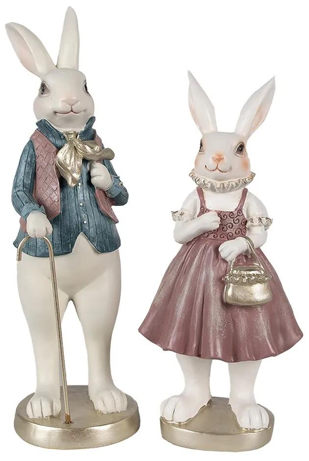 Dekorácia biely králik v košeli a s palicou - 12*10*32 cm