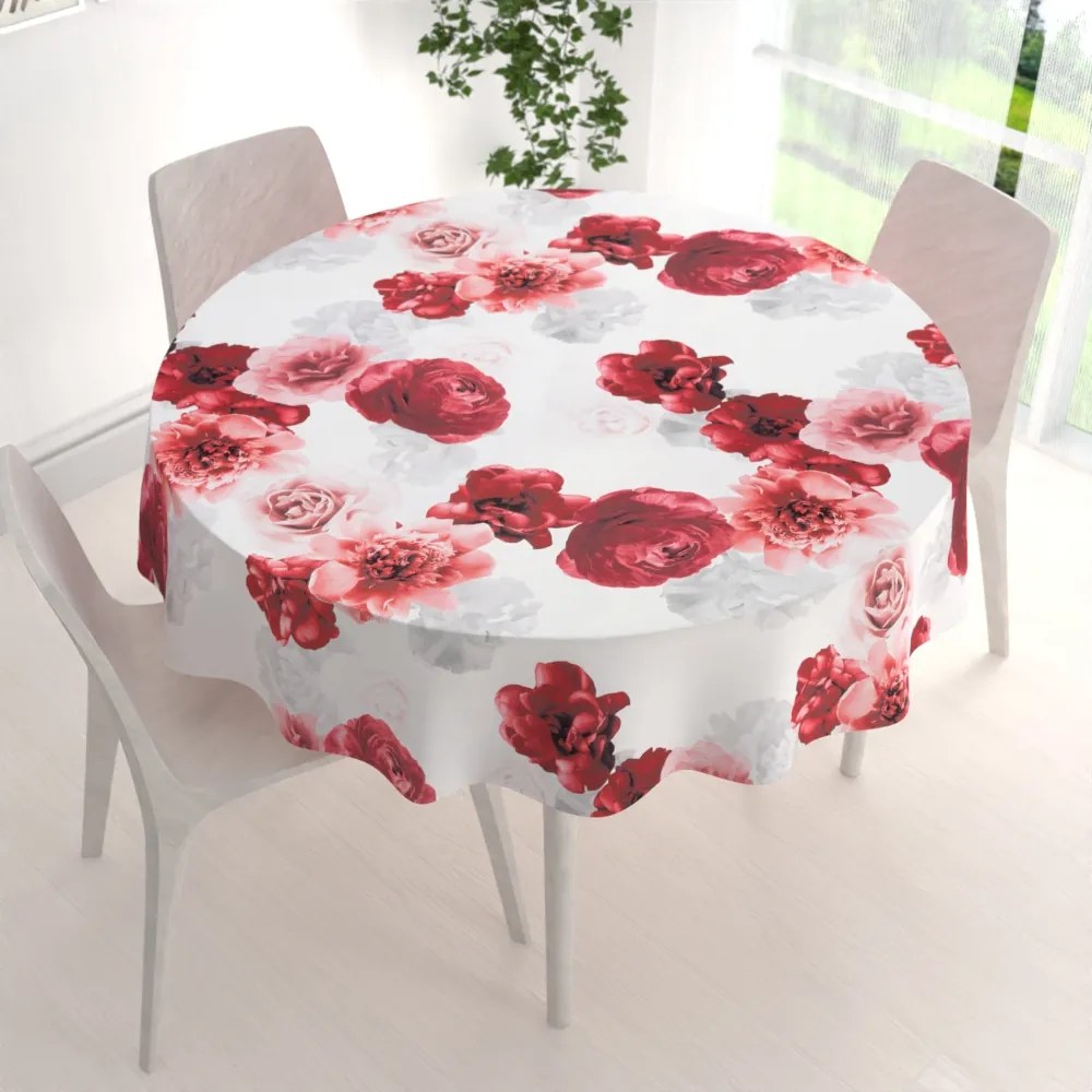 Biante Dekoračný okrúhly obrus PM-017 Veľké červené kvety Ø 130 cm
