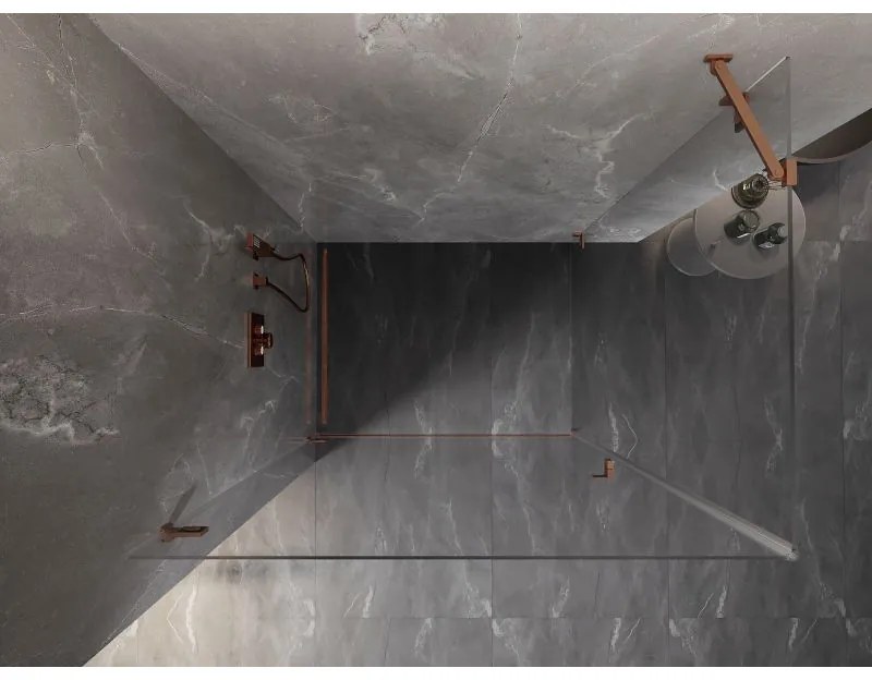 Mexen Lunar-B, výklopný sprchový kút ľavý 75 x 70 cm, 8mm číre sklo, profil medená matná, 832-075-070-65-00-L