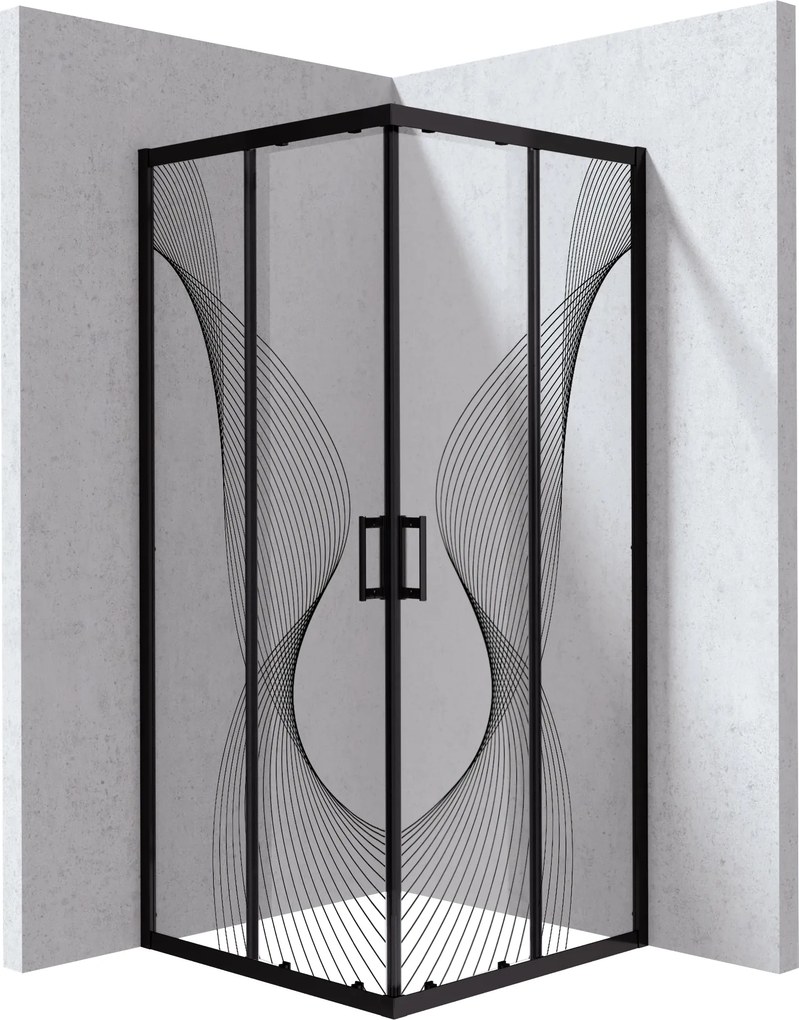 Deante Štvorcový sprchový kút Funkia Evo 90x90 cm, vzor vlna - KYC NB99P, čierna mat - bez vaničky