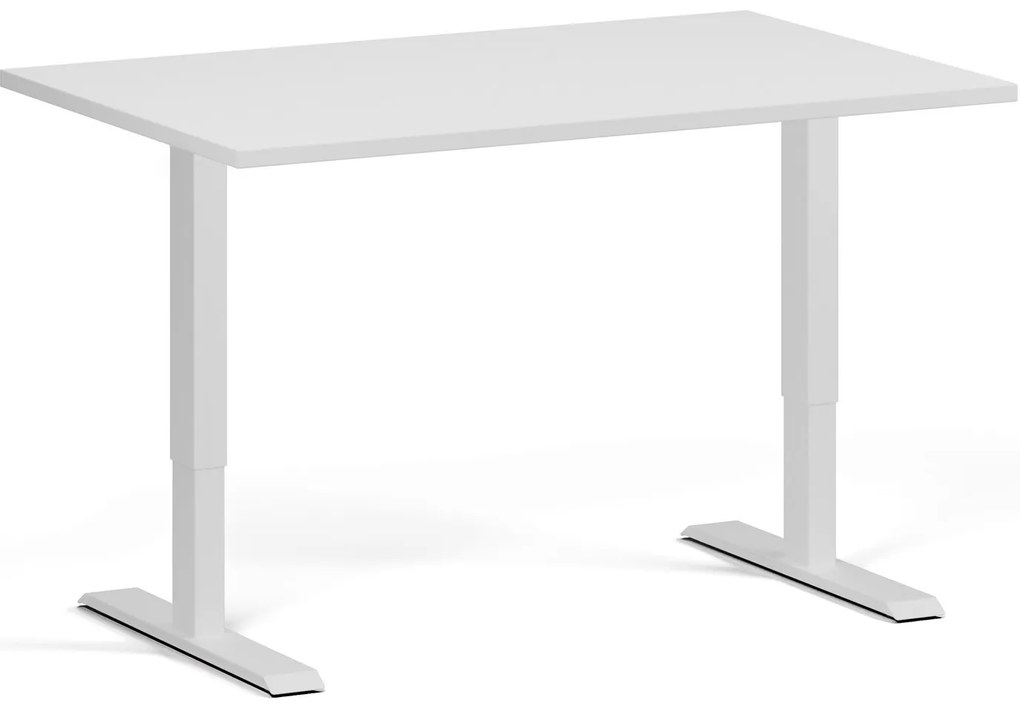 Výškovo nastaviteľný stôl, 120x80 cm, 1 motor, biela podnož, biela