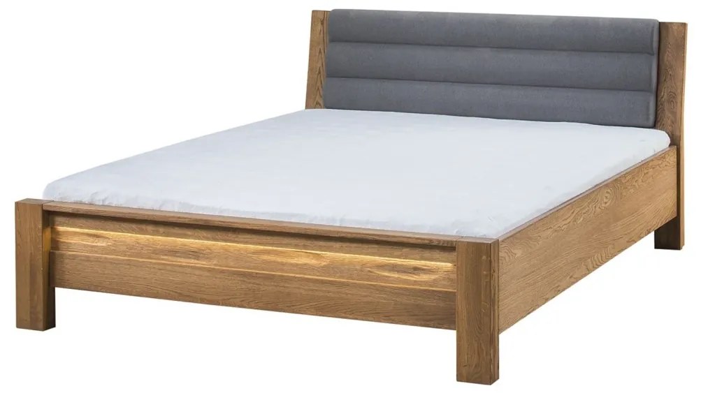 Dvoulůžková postel Velvet II 76 160x200 z masivu s LED osvětlením dub Rustikal/šedá