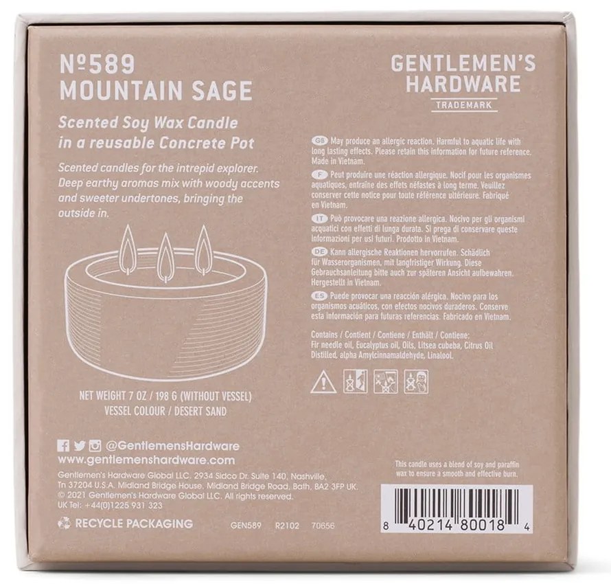 Vonná sójová sviečka doba horenia 40 h Mountain Sage – Gentlemen's Hardware