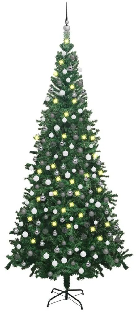 vidaXL Umelý vianočný stromček s LED a súpravou gulí L 240 cm zelený