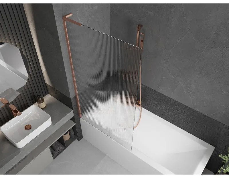 Mexen Next L, 1-krídlová vaňová zástena 90 x 150 cm, 6mm sklo s rebrovým vzorom, medený profil, 895-090-000-03-09-65
